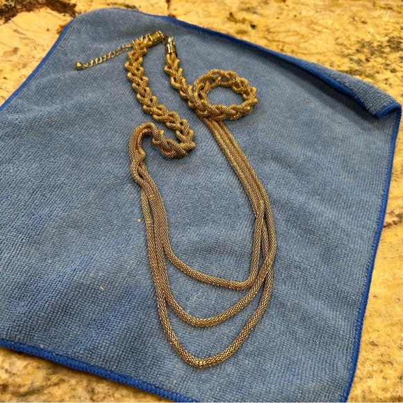 Women’s costume gold plated  chain, three layers  in the front braided neckline - Picture 2 of 3